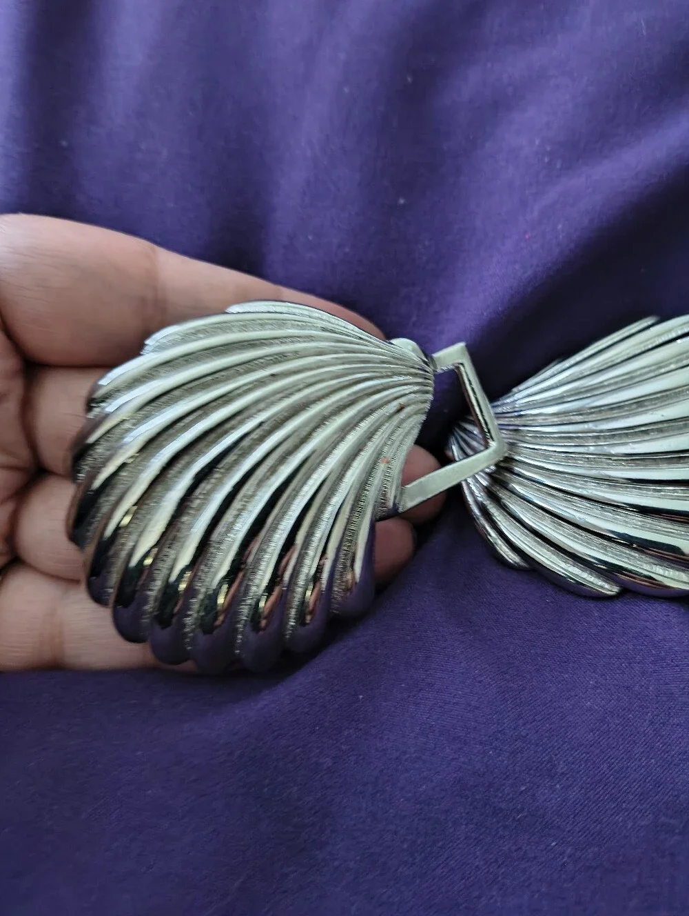 Huge Vintage Sea Shell Silver Tone Belt Buckle. Estate Find